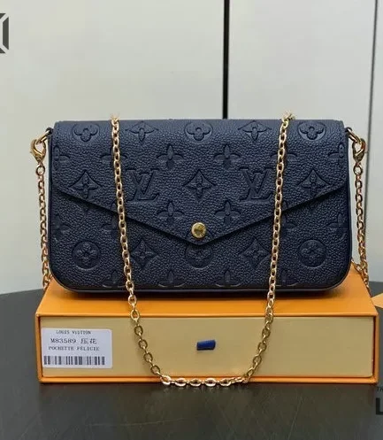 Louis Vuitton 1:1 Mirror Replica Flicie Pochette Monogram Empreinte Leather Navy Blue 21CM/8.3IN Louis Vuitton Replica Pochette Accessories