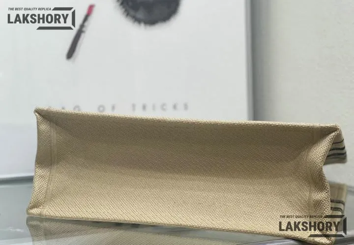 Dior 1:1 Mirror Replica Jute Embroidered Medium Book Tote Black Beige Christian Dior Replica Book Totes Dior 1:1 Mirror Replica Jute Embroidered Medium Book Tote Black Beige Christian Dior Replica Book Totes