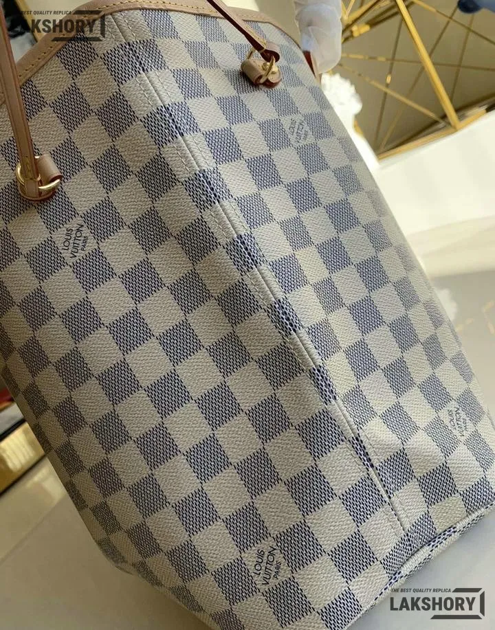 Louis Vuitton 1:1 Mirror Replica Neverfull MM Damier Azur Medium Size Tote 32CM/12.6IN Louis Vuitton Replica Neverfull Louis Vuitton 1:1 Mirror Replica Neverfull MM Damier Azur Medium Size Tote 32CM/12.6IN Louis Vuitton Replica Neverfull
