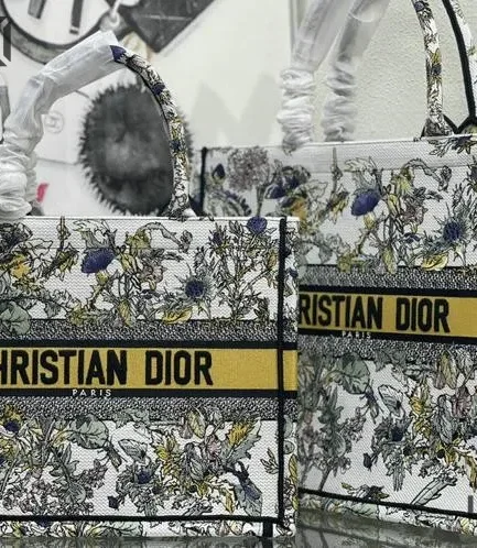 Dior 1:1 Mirror Replica Book Tote Chardons Motif Latte Yellow Multicolor Christian Dior Replica Book Totes