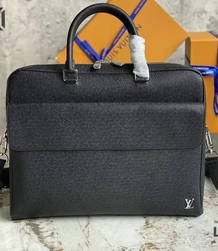 Louis Vuitton 1:1 Mirror Replica Taiga Alex Leather Briefcase Black 38CM/15IN Louis Vuitton Replica Business Bags