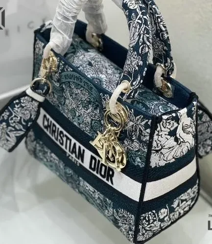 Dior 1:1 Mirror Replica Lady D-Lite Blue Around the World Motif 24CM/9.4IN Christian Dior Replica Lady