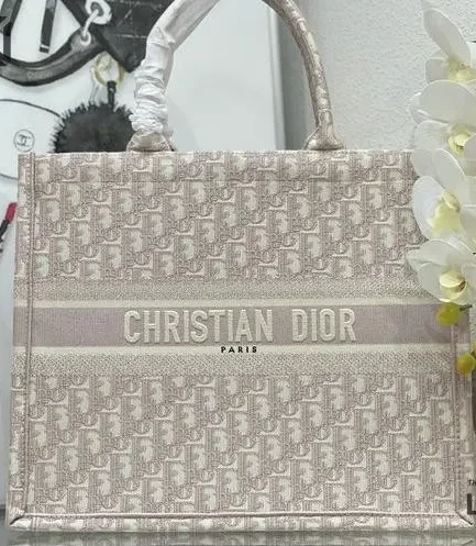 Dior 1:1 Mirror Replica Oblique Book Tote Grey Embroidered Canvas Christian Dior Replica Book Totes