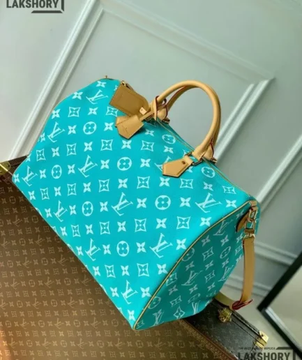 Louis Vuitton 1:1 Mirror Replica Calfskin Monogram Speedy P9 Bandouliere 40 Turquoise 40CM/15.7IN Louis Vuitton Replica Speedy