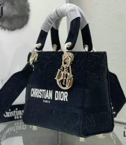 Dior 1:1 Mirror Replica Black Macramé Medium Lady D-Lite 24CM/9.4IN Christian Dior Replica Lady