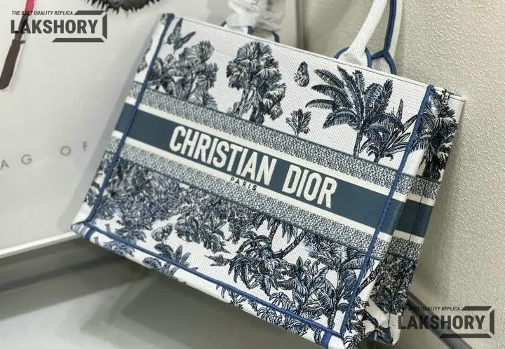 Dior 1:1 Mirror Replica Dioriviera Book Tote Toile de Jouy Palms White & Blue Christian Dior Replica Book Totes Dior 1:1 Mirror Replica Dioriviera Book Tote Toile de Jouy Palms White & Blue Christian Dior Replica Book Totes