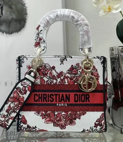 Dior 1:1 Mirror Replica Le Coeur En Fleurs Lady D-Lite White Multicolor 24CM/9.4IN Christian Dior Replica Lady