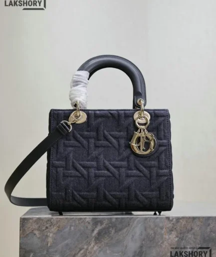 Dior 1:1 Mirror Replica Graphic Denim Medium Lady Dior 24CM/9.4IN Christian Dior Replica Lady