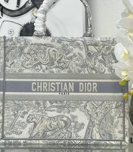 Dior 1:1 Mirror Replica Canvas Dioriviera Book Tote Toile De Jouy Gray Christian Dior Replica Book Totes
