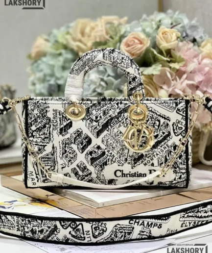 Dior 1:1 Mirror Replica Small Calfskin Plan De Paris Lady D-Joy 26CM/10.2IN Christian Dior Replica Lady