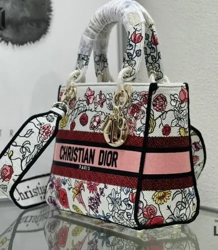Dior 1:1 Mirror Replica Florilegio Lady D-Lite White Multicolor 24CM/9.4IN Christian Dior Replica Lady