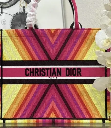 Dior 1:1 Mirror Replica Miss Dior Book Tote Multicolor Bayadère Embroidery Christian Dior Replica Book Totes