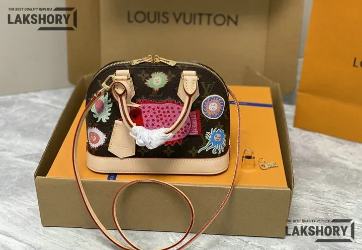 Louis Vuitton 1:1 Mirror Replica Monogram LV x YK Alma BB Bag 23.5CM/9.3IN Louis Vuitton Replica Alma Louis Vuitton 1:1 Mirror Replica Monogram LV x YK Alma BB Bag 23.5CM/9.3IN Louis Vuitton Replica Alma