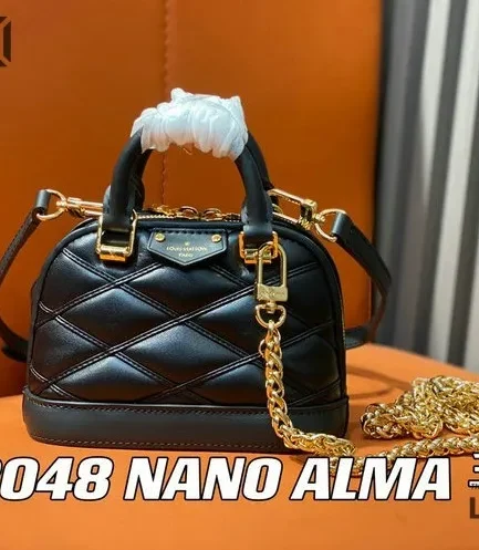Louis Vuitton 1:1 Mirror Replica Nano Alma Malletage Black 18CM/7.1IN Louis Vuitton Replica Alma