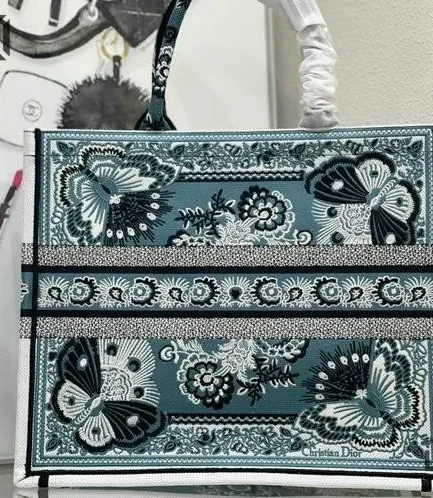 Dior 1:1 Mirror Replica Canvas Butterfly Bandana Book Tote Blue/White Christian Dior Replica Book Totes