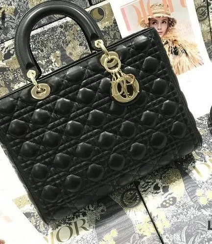 Dior 1:1 Mirror Replica GM Black Leather Cannage Large Lady Dior 32CM/12.6IN Christian Dior Replica Lady