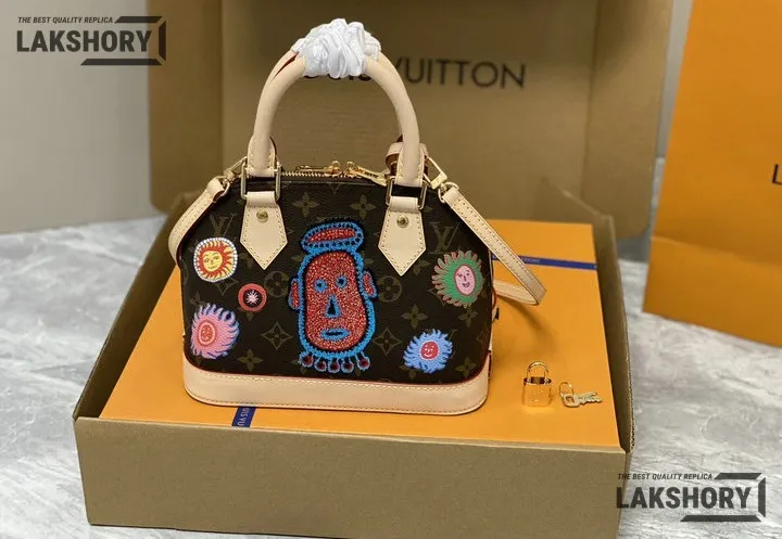 Louis Vuitton 1:1 Mirror Replica Monogram LV x YK Alma BB Bag 23.5CM/9.3IN Louis Vuitton Replica Alma Louis Vuitton 1:1 Mirror Replica Monogram LV x YK Alma BB Bag 23.5CM/9.3IN Louis Vuitton Replica Alma