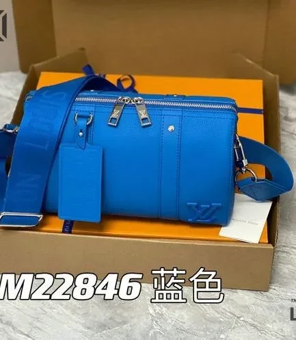 Louis Vuitton 1:1 Mirror Replica Grained Calfskin Aerogram City Keepall Bright Blue 27CM/10.6IN Louis Vuitton Replica Keepall