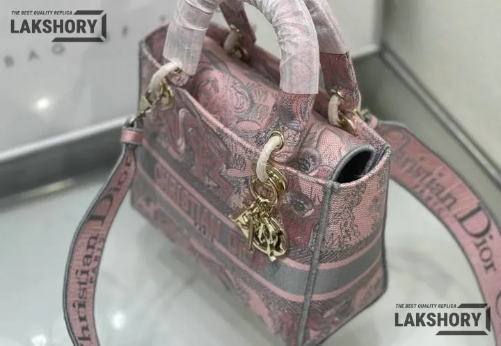 Dior 1:1 Mirror Replica Toile De Jouy Lady D-Lite Gray Pink 24CM/9.4IN Christian Dior Replica Lady Dior 1:1 Mirror Replica Toile De Jouy Lady D-Lite Gray Pink 24CM/9.4IN Christian Dior Replica Lady