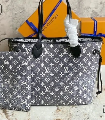 Louis Vuitton 1:1 Mirror Replica NIB Grey Denim Neverfull MM 31CM/12.2IN Louis Vuitton Replica Neverfull