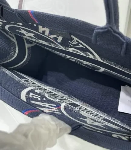 Dior 1:1 Mirror Replica Jute Dior Union Book Tote Navy Blue 42CM/16.5IN Christian Dior Replica Book Totes