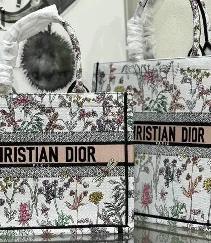 Dior 1:1 Mirror Replica Embroidered Herbarium Book Tote Multicolor White Christian Dior Replica Book Totes