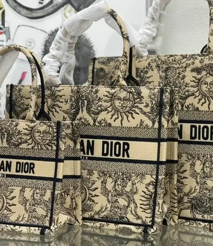Dior 1:1 Mirror Replica Embroidered Toile de Jouy Soleil Book Tote Beige Christian Dior Replica Book Totes
