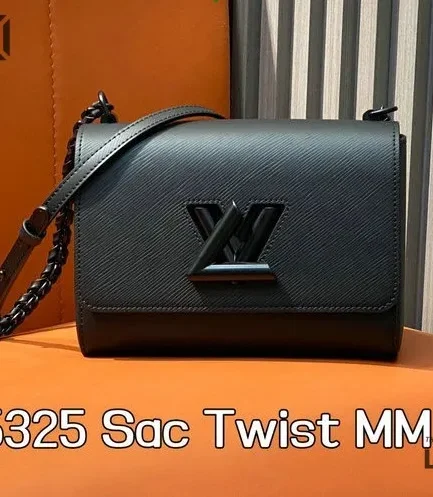 Louis Vuitton 1:1 Mirror Replica Epi Twist Shoulder Bag MM Matte Black 23CM/9.1IN Louis Vuitton Replica Twist