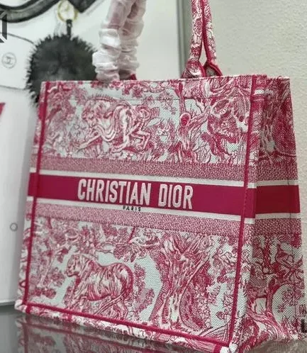 Dior 1:1 Mirror Replica Dioriviera Pink Toile de Jouy Book Tote Christian Dior Replica Book Totes