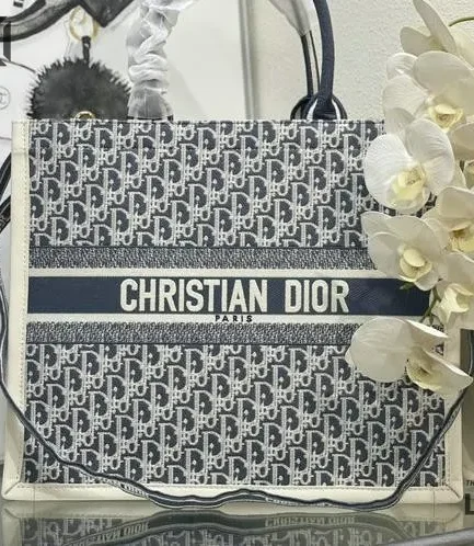 Dior 1:1 Mirror Replica Blue Oblique Chambray Embroidery & Latte Book Tote Christian Dior Replica Book Totes