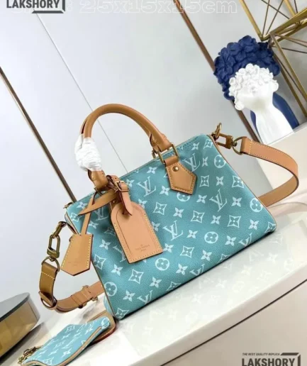 Louis Vuitton 1:1 Mirror Replica Monogram Speedy P9 Bandoulire 25 Turquoise 25CM/9.8IN Louis Vuitton Replica Speedy