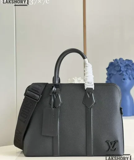 Louis Vuitton 1:1 Mirror Replica Calfskin Aerogram Takeoff Briefcase Black 38CM/15IN Louis Vuitton Replica Business Bags