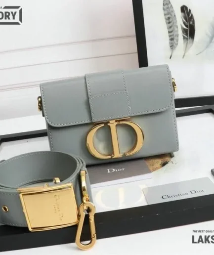 Dior 1:1 Mirror Replica Box 30 Montaigne Gray Calfski Bag 17.5CM/6.9IN Christian Dior Replica 30 Montaigne