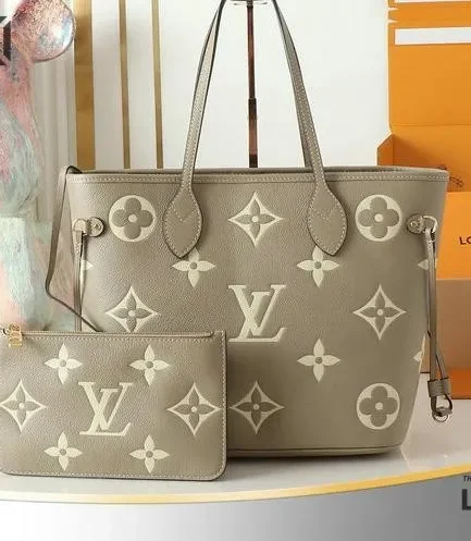 Louis Vuitton 1:1 Mirror Replica Empreinte Monogram Neverfull MM Khaki Cream 31CM/12.2IN Louis Vuitton Replica Neverfull