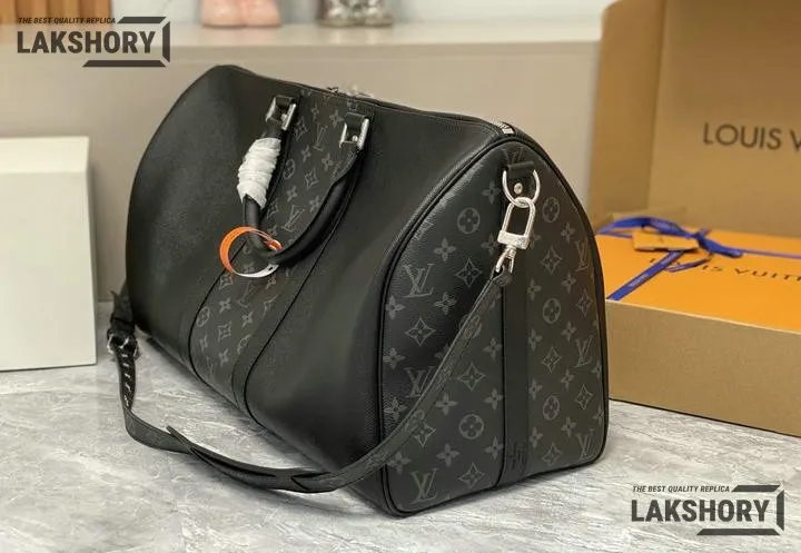 Louis Vuitton 1:1 Mirror Replica Taiga Eclipse Keepall Bandouliere 50 Black 50CM/19.7IN Louis Vuitton Replica Keepall Louis Vuitton 1:1 Mirror Replica Taiga Eclipse Keepall Bandouliere 50 Black 50CM/19.7IN Louis Vuitton Replica Keepall