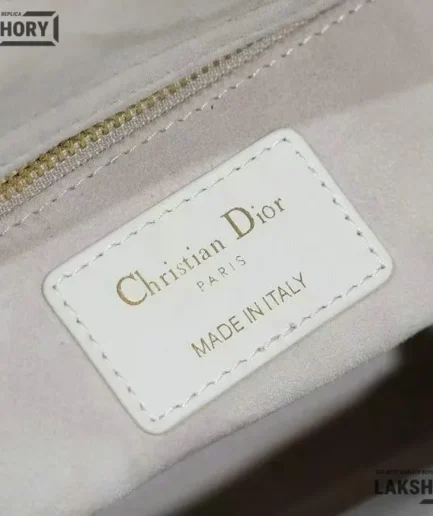 Dior 1:1 Mirror Replica Medium Lambskin White Lady Dior 24CM/9.4IN Christian Dior Replica Lady