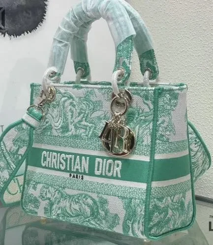 Dior 1:1 Mirror Replica Medium Dioriviera Lady D-Lite Green 24CM/9.4IN Christian Dior Replica Lady
