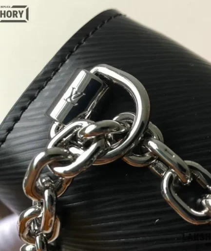 Louis Vuitton 1:1 Mirror Replica Epi Travel Stickers Twist MM Black Shoulder Bag 23CM/9.1IN Louis Vuitton Replica Twist