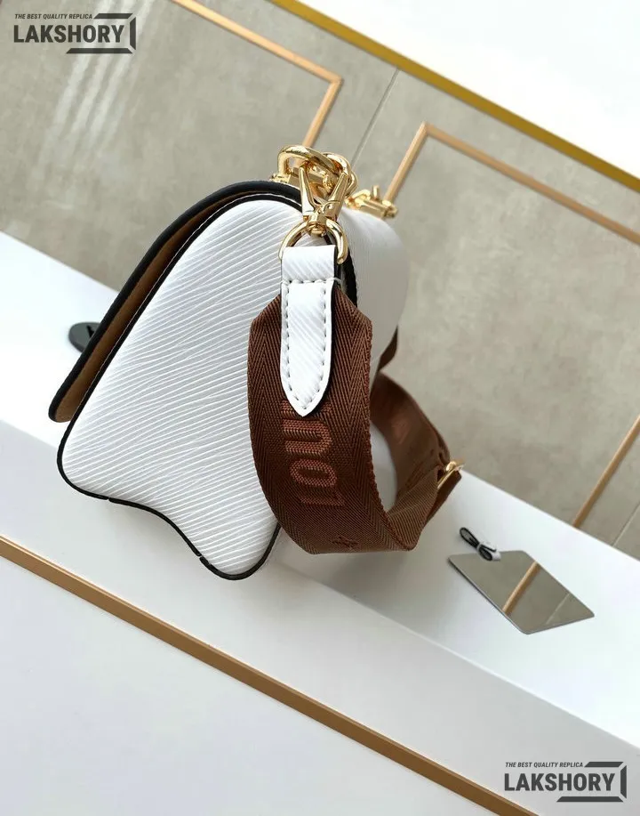 Louis Vuitton 1:1 Mirror Replica Twist MM White Epi Bag White/Brown Strap 19CM/7.5IN Louis Vuitton Replica Twist Louis Vuitton 1:1 Mirror Replica Twist MM White Epi Bag White/Brown Strap 19CM/7.5IN Louis Vuitton Replica Twist