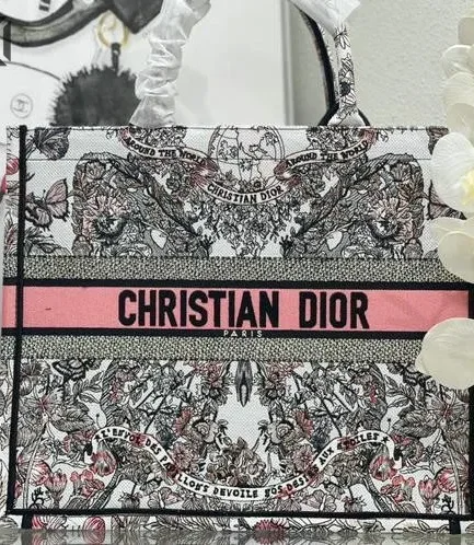 Dior 1:1 Mirror Replica Butterfly Around The World Book Tote Pastel Pink Christian Dior Replica Book Totes