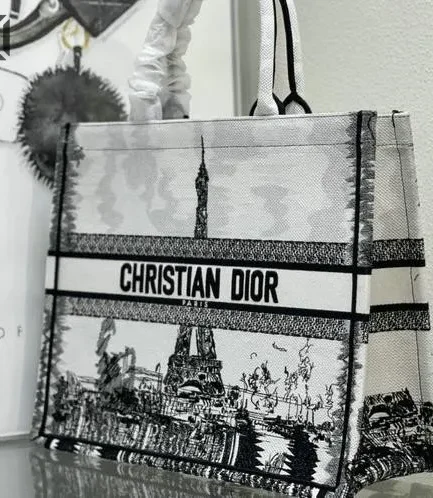 Dior 1:1 Mirror Replica Embroidered North Paris White Book Tote Christian Dior Replica Book Totes