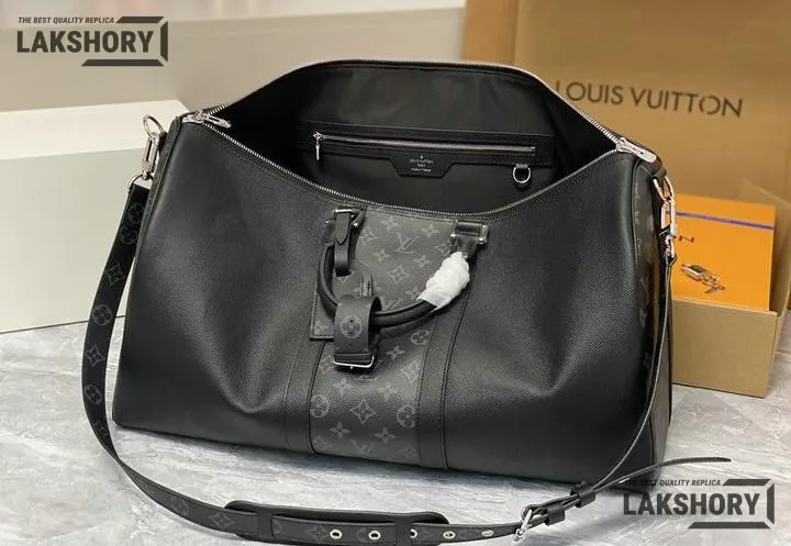 Louis Vuitton 1:1 Mirror Replica Taiga Eclipse Keepall Bandouliere 50 Black 50CM/19.7IN Louis Vuitton Replica Keepall Louis Vuitton 1:1 Mirror Replica Taiga Eclipse Keepall Bandouliere 50 Black 50CM/19.7IN Louis Vuitton Replica Keepall