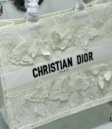 Dior 1:1 Mirror Replica White Book Tote Butterfly Embroidery Christian Dior Replica Book Totes
