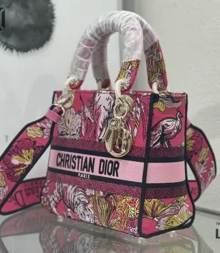 Dior 1:1 Mirror Replica Toile de Jouy Voyage Lady D-Lite Fuchsia 24CM/9.4IN Christian Dior Replica Lady