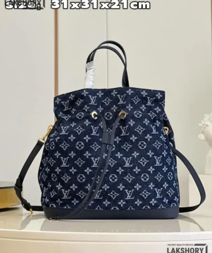 Louis Vuitton 1:1 Mirror Replica Denim Noefull MM Grand Blue 31CM/12.2IN Louis Vuitton Replica Neo