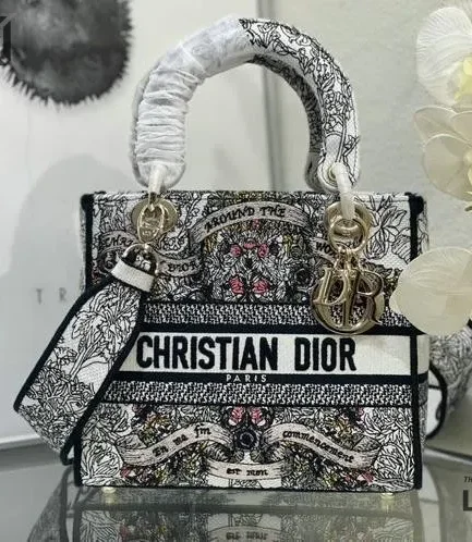 Dior 1:1 Mirror Replica Lady D-Lite Latte Multicolor Around the World 24CM/9.4IN Christian Dior Replica Lady