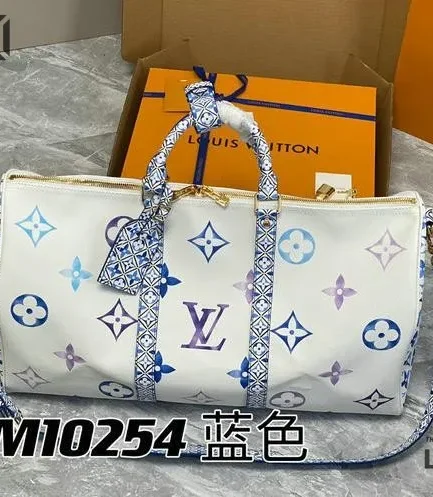 Louis Vuitton 1:1 Mirror Replica By The Pool Keepall 50 White/Blue Watercolor 50CM/19.7IN Louis Vuitton Replica Keepall