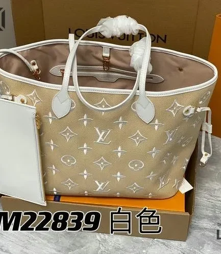 Louis Vuitton 1:1 Mirror Replica Monogram Embroidered Neverfull MM Beige Black 31CM/12.2IN Louis Vuitton Replica Neverfull