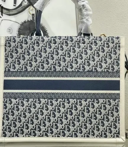 Dior 1:1 Mirror Replica Blue Oblique Chambray Embroidery & Latte Book Tote Christian Dior Replica Book Totes