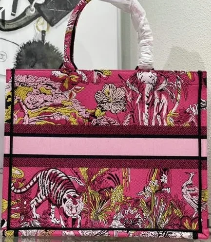 Dior 1:1 Mirror Replica Toile de Jouy Voyage Book Tote Fuchsia Multicolor Christian Dior Replica Book Totes